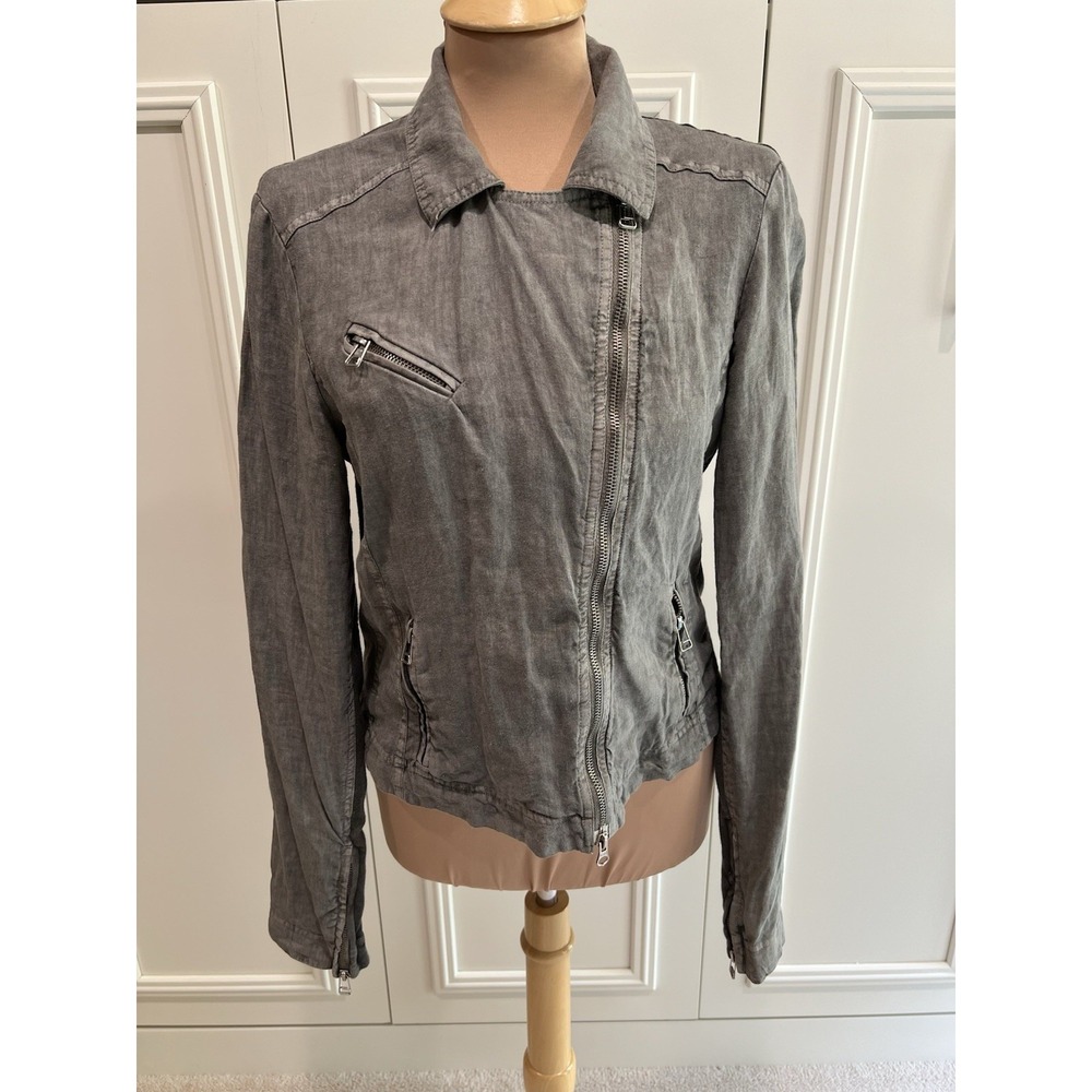 Theodore Beverly Hills Linen Moto Jacket Gray Zip Lightweight Biker Designer